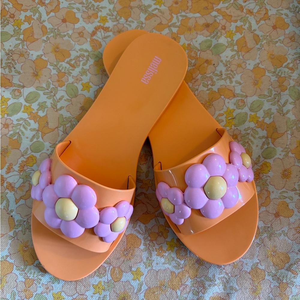 Melissa Orange and Pink Babe Spring Flower Sandals